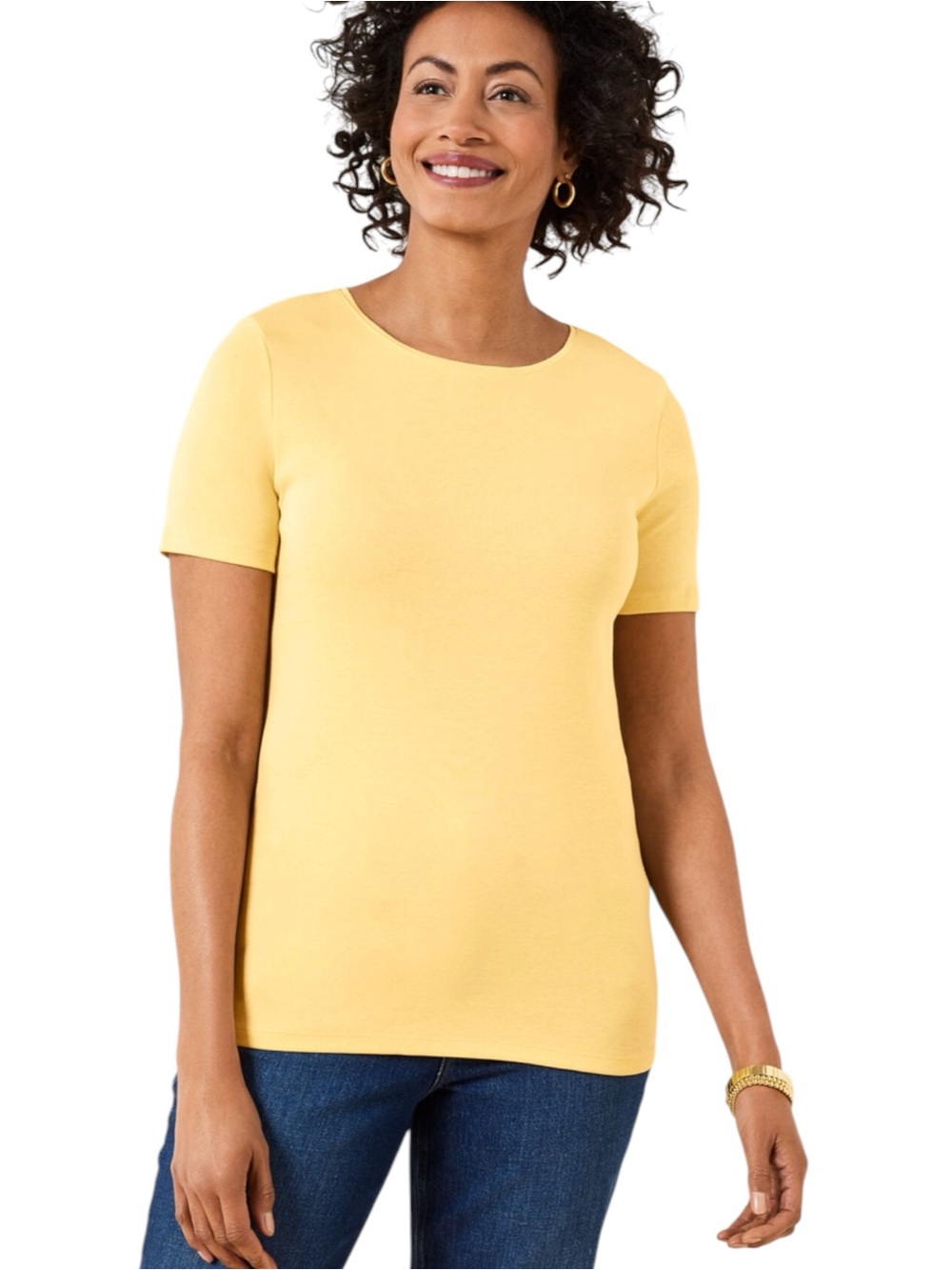 TALBOTS Pima Cotton Yellow Short Sleeve Crewneck Tee Shirt Top Small